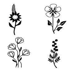 Leaf and Flower Silhouette Icon Set – Botanical Shapes and Floral Elements