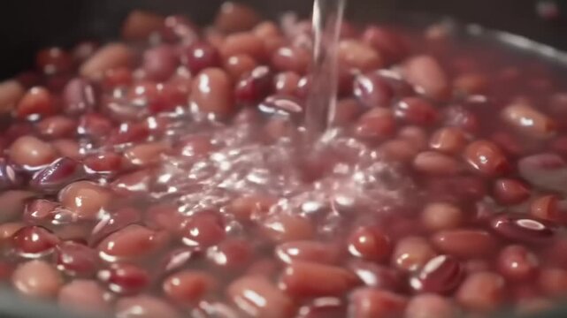 Red beans simmering in water