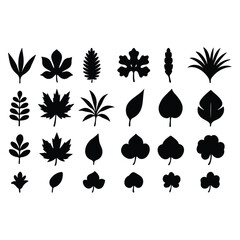 Collection of Black Leaf Silhouettes – Nature Vector Icons
