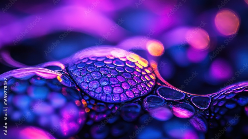 Poster vibrant abstract macro shot with intricate pattern and bokeh in purple hues