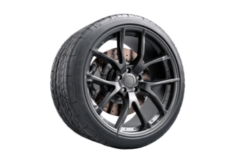 Dark gray car wheel and tire, detailed view