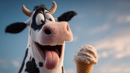 Cartoon cow with ice cream