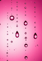 Pink water droplets on glass, abstract background