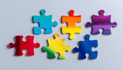 Obraz premium Color puzzle symbol paper cut out of awareness for autism spectrum disorder family support. Autism World Awareness Day..