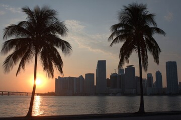Palms Silhouetted Against a Coastal Sunrise