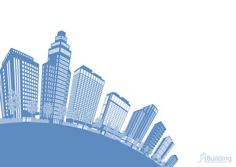 Naklejka premium 街並みのシルエットイラスト. 大都市のイメージイラスト.