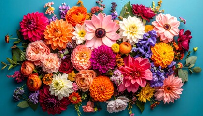Colorful Flower Arrangement, Flatlay, Studio