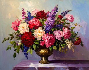 Colorful Flower Arrangement in a Vase, Indoor Still Life