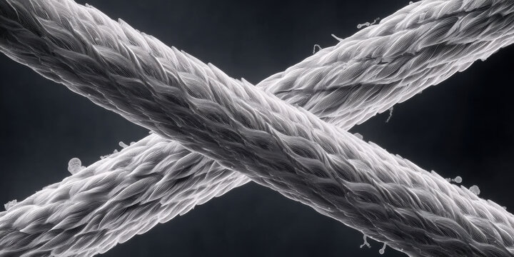 Close-up view of two strands of human hair. The image shows the detailed structure of the hair cuticle, suitable for ad. 3d illustration.