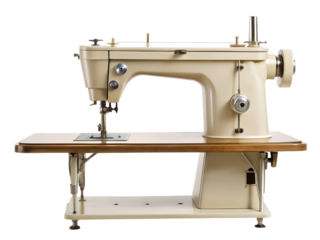 Vintage sewing machine isolated on transparent background, a retro tailoring tool for fabric and textile work, a classic piece of industrial design