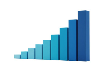 Upward trending 3D bar graph with a blue to cyan gradient symbolizing growth and success