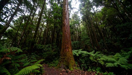 Fototapeta premium Lush forest with towering tree