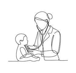 Caregiver and Child Interaction – Continuous Line Art Depicting Love, Support, and Human Connection