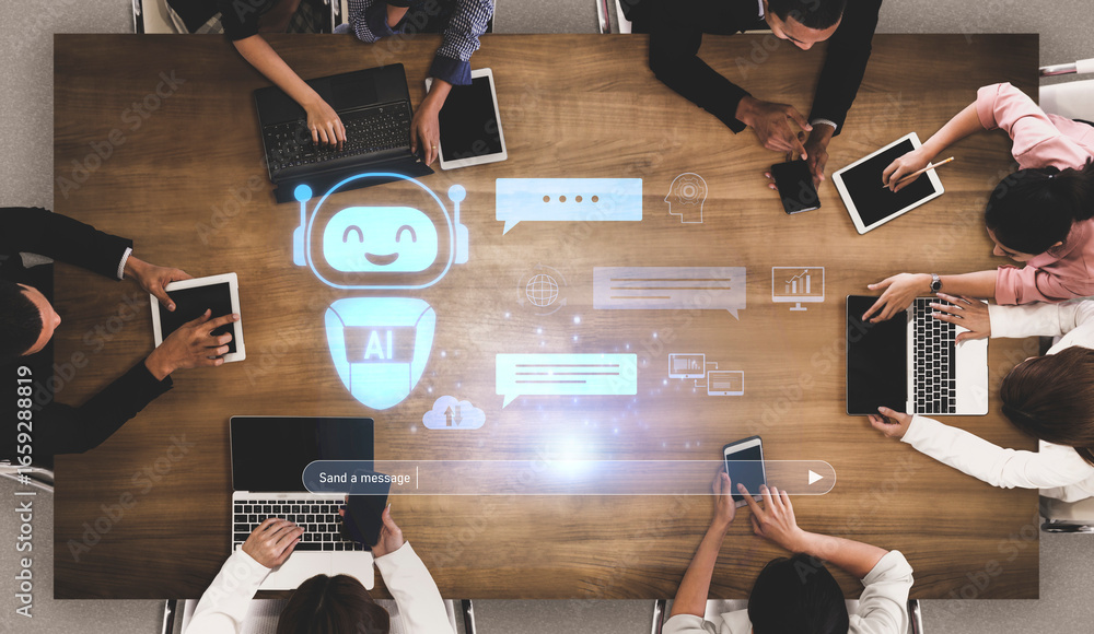 Poster ai chatbot improves virtual assistant interaction. ai chatbot processes text, supports users, ai cha