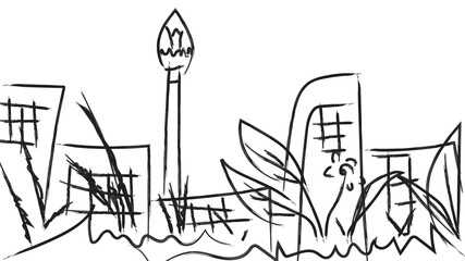 hand drawn vector illustration of a town