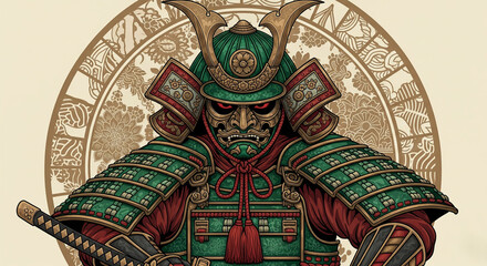 Fototapeta premium Ferocious Samurai Warrior with Red Eyes