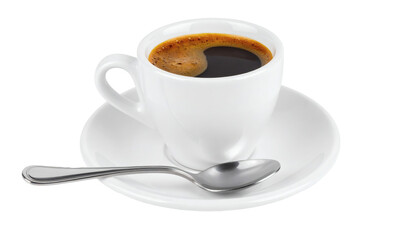 Espresso Coffee in White Cup and Saucer