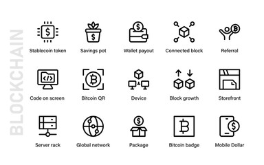 Blockchain Professional Line Icon Collection – Modern Cryptocurrency, Finance, Token, Wallet, Mining, Economy, Trading, Digital Assets, Secure Vector Pack