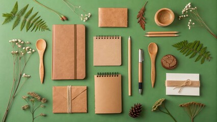 Nature inspired stationery layout flat background imge for mock up design