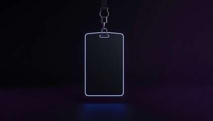 Fototapeta premium Sleek modern ID badge with vibrant blue glow for professional branding and secure access control
