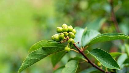 Close-up of small green berries on a branch