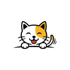 Happy Cartoon Cat Peeking Sticker Logo Design