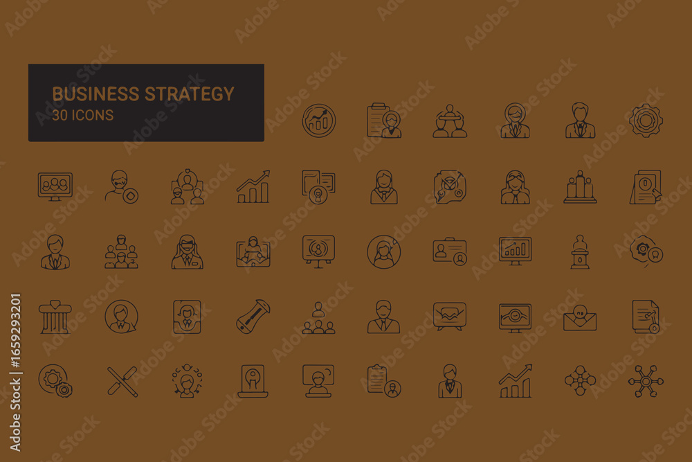 Poster collection of minimalist line art icons representing various concepts