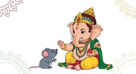 Cute 3D Ganesha with Mouse: Adorable Hindu God Illustration

Kawaii Baby Ganesha with Modak and Axe: Children's Spiritual Art

Cartoon Ganesha Figurine: Cute and Playful Deity