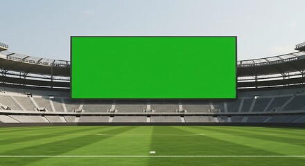 Vast, empty green screen stadium scoreboard displaying a vibrant chroma key background, ready for digital content integration