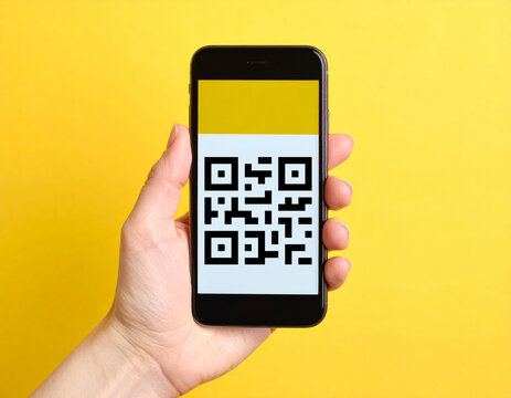 QR code on mobile phone for digital scanning, contactless payment and smart business solutions