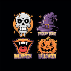 Halloween Sticker Set with Skull, Witch Hat, Vampire Mouth and Jack-o-Lantern Pumpkin