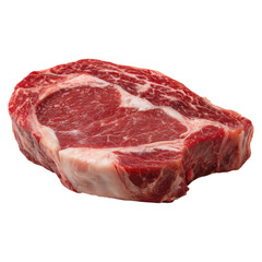 Freshly Cut Ribeye Steak with Beautiful Marbling on White Background for Culinary Use