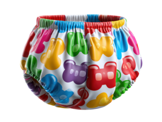 Colorful Baby Diaper: A vibrant and playful diaper featuring a fun pattern of cheerful, blocky designs, perfect for the little ones. 