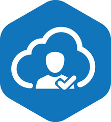 CloudGrown logo design Modern icon featuring a blue cloud with a person and a checkmark, representing secure and verified cloud services and identity