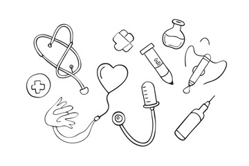 Medical tools and symbols illustration, perfect for healthcare, clinics, and wellness content, conveying health, care, and medical concepts