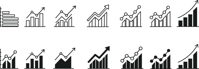 Growth Chart Icons Set of Upward Trending Bar Graph & Line Chart Illustrations