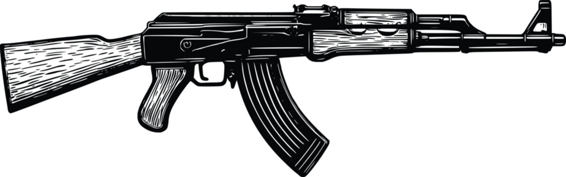 machine gun ak47 vector hand drawn illustration