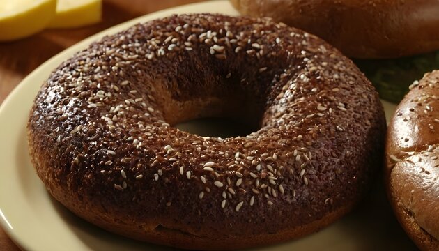 pumpernickel bagel on a plate
