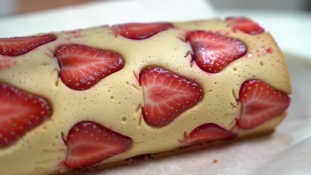 Strawberry swiss roll dessert