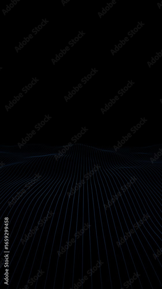 Poster blue wavy lines pattern loop motion on clean black vertical background.