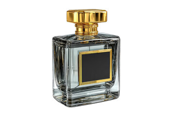 Luxury perfume bottle, clear glass, gold cap