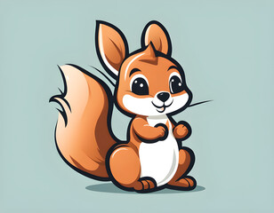 Cute cartoon squirrel Logo Template. Vector Illustration of a Wild Animal. simple flat color background.