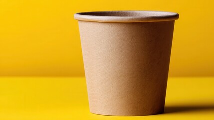 Simple Brown Paper Cup on Bright Yellow Background for Minimalist Design