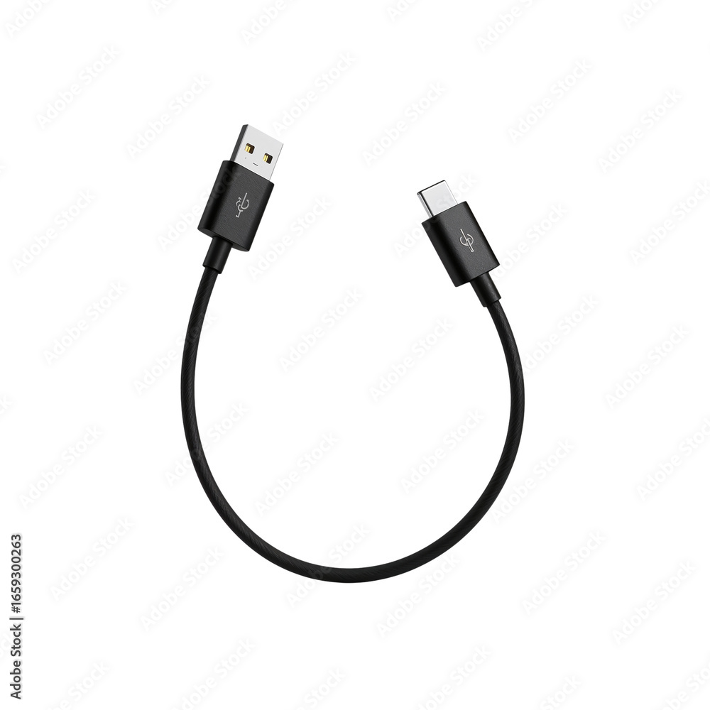 Poster usb to usb-c cable floating in empty space, illuminating minimalist tech design for connectivity