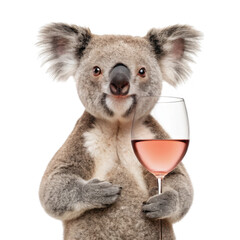 Obraz premium Koala holding wine isolated on transparent background