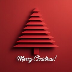 Minimalist Red Christmas Tree Design with Merry Christmas Greeting on Red Background AI-Generated