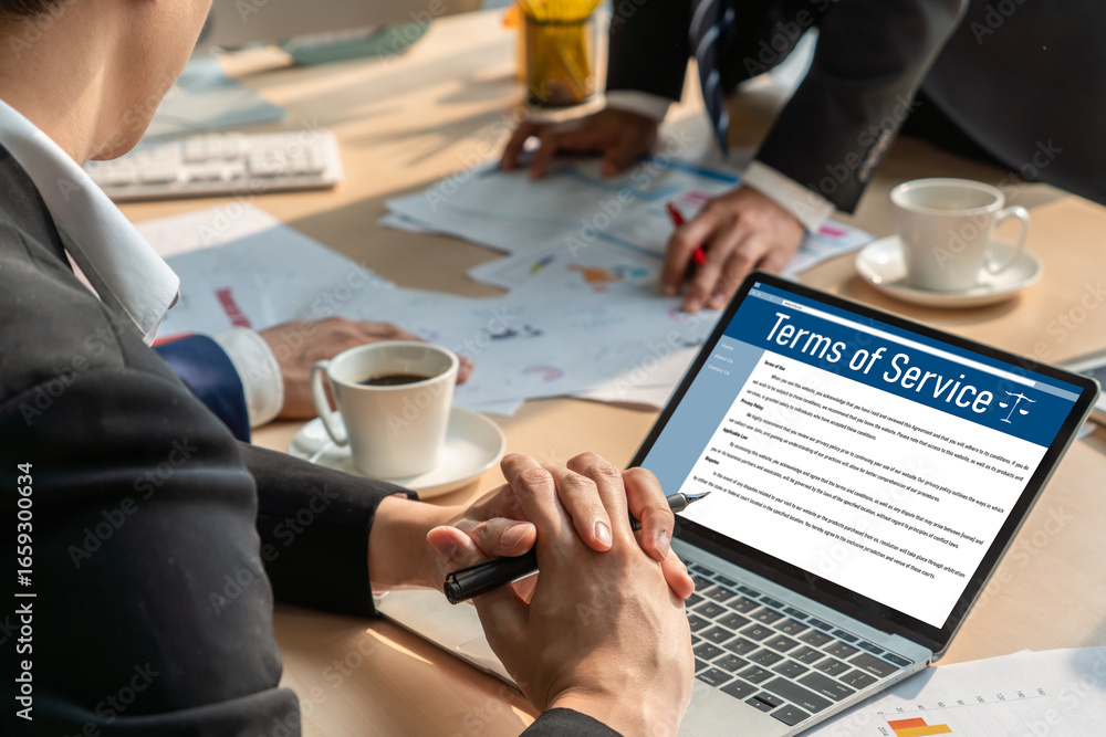 Poster online term of service conditions showing brisk rules and regulations in using the website on device