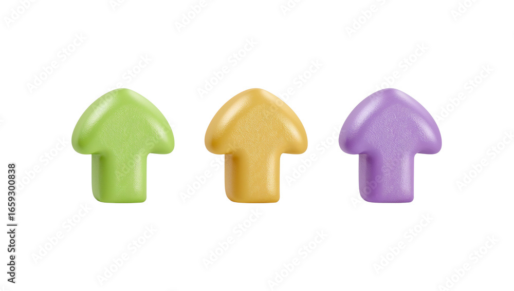 Poster pastel-colored upward pointing arrow icons displayed in neat alignment on a transparent setting