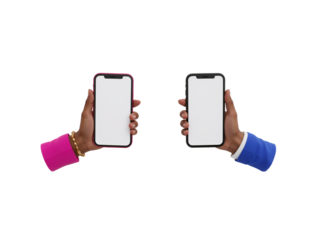 Isolated illustration showcases dual hands presenting blank screen mobile devices