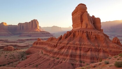 Fototapeta premium Stunning sandstone buttes landscape during sunrise in the arid desert